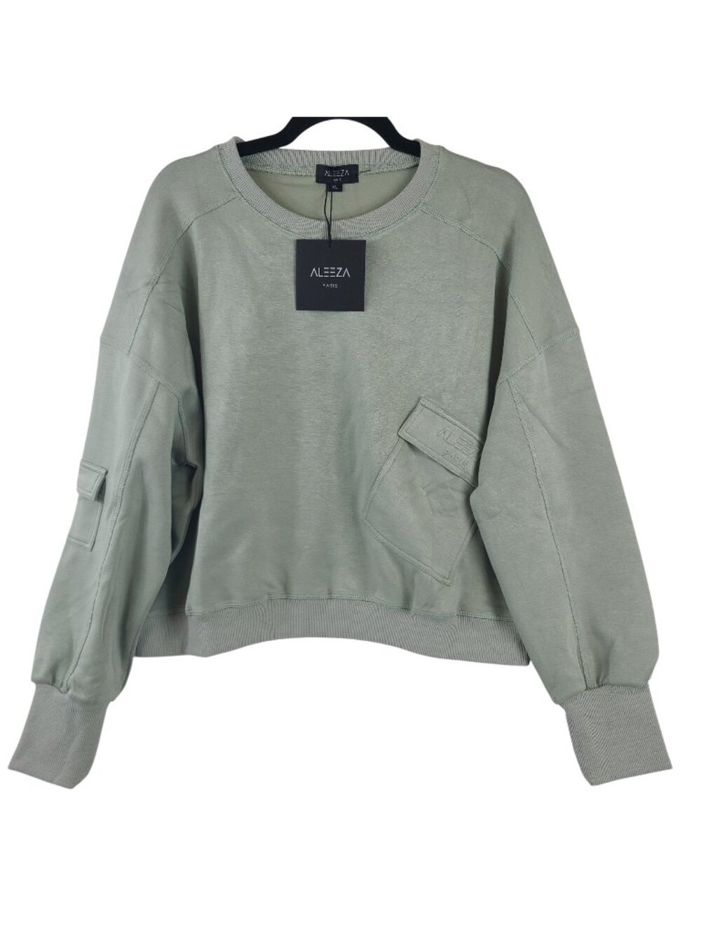 NEW AleezA Paris The Logan Pocket Women's Oversized Soft Green Sweatshirt Sz XL